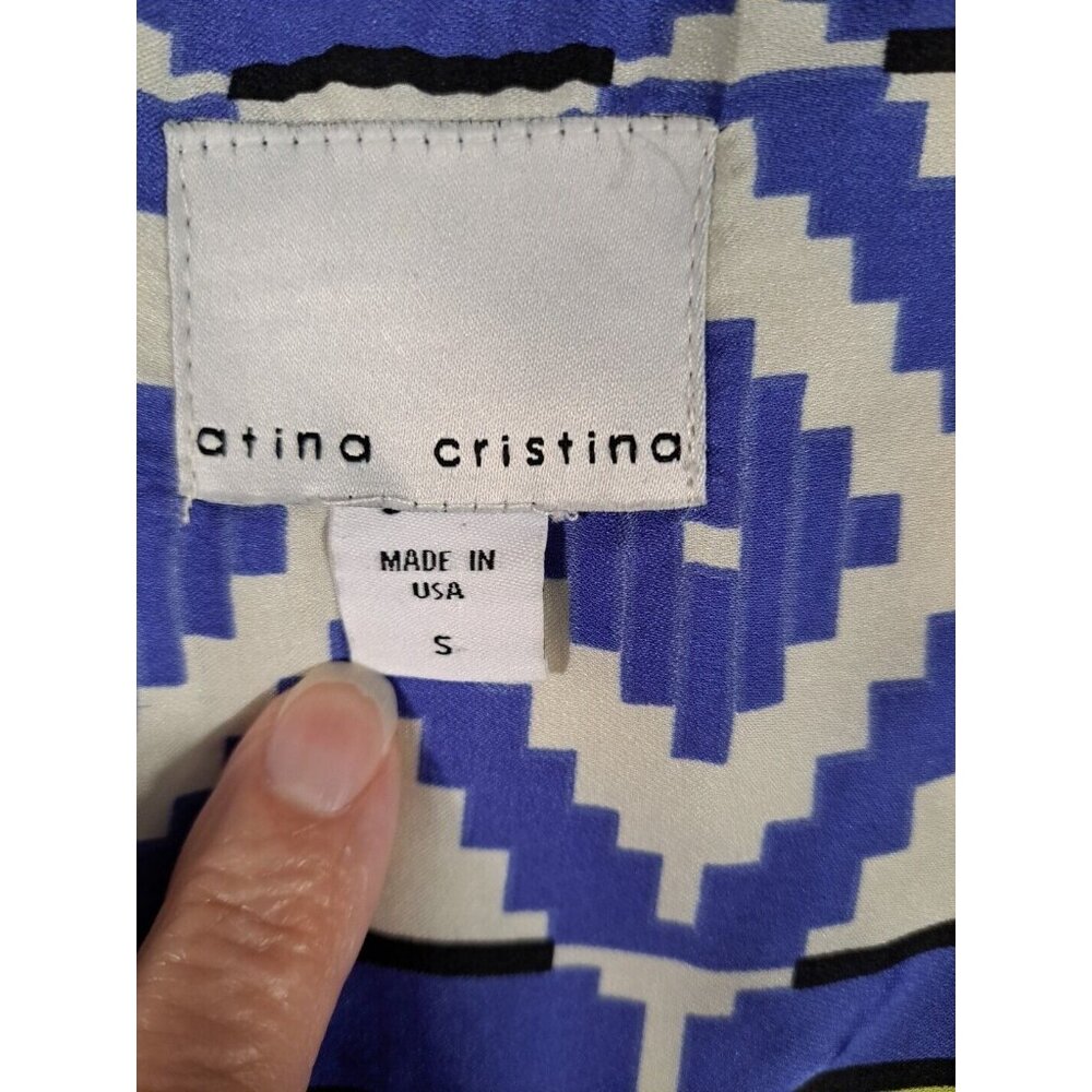Atina Cristina Women Top Small sleeveless multicolor Poly V-Neck Blue Green - Picture 2 of 9